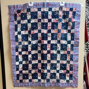 Handmade Vintage/Antique Navy and Pink Patchwork  Doll Quilt - Home Bedding
